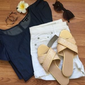 NWT J Crew Glitter Cora Crisscross Sandals, Size 6